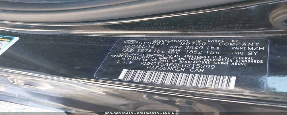 KMHCT5AE0FU215399 2015 HYUNDAI ACCENT photo no. 9