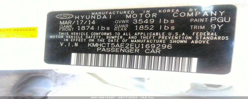 KMHCT5AE2EU169296 2014 HYUNDAI ACCENT photo no. 9
