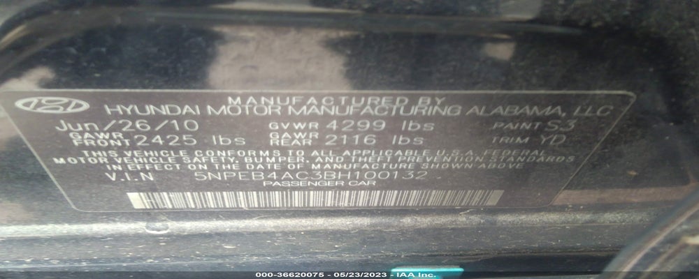 5NPEB4AC3BH100132 2011 HYUNDAI SONATA photo no. 9