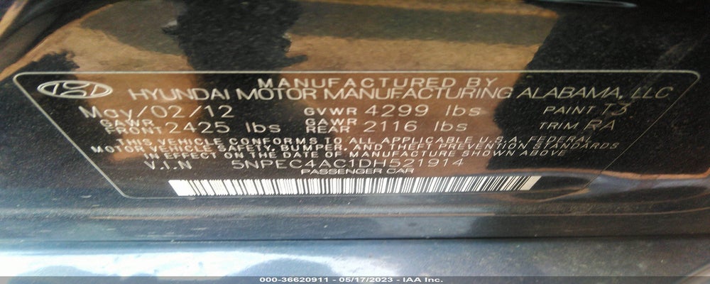 5NPEC4AC1DH521914 2013 HYUNDAI SONATA photo no. 9