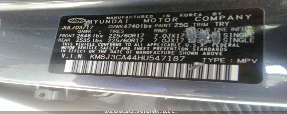 KM8J3CA44HU547187 2017 HYUNDAI TUCSON photo no. 9