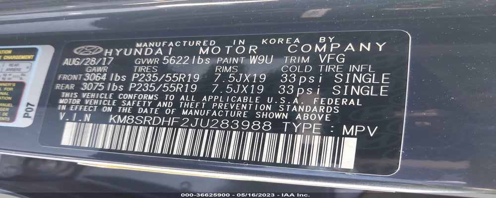 KM8SRDHF2JU283988 2018 HYUNDAI SANTA FE photo no. 9