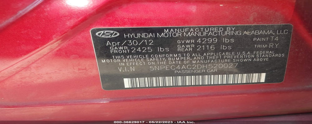 5NPEC4AC2DH520027 2013 HYUNDAI SONATA photo no. 9
