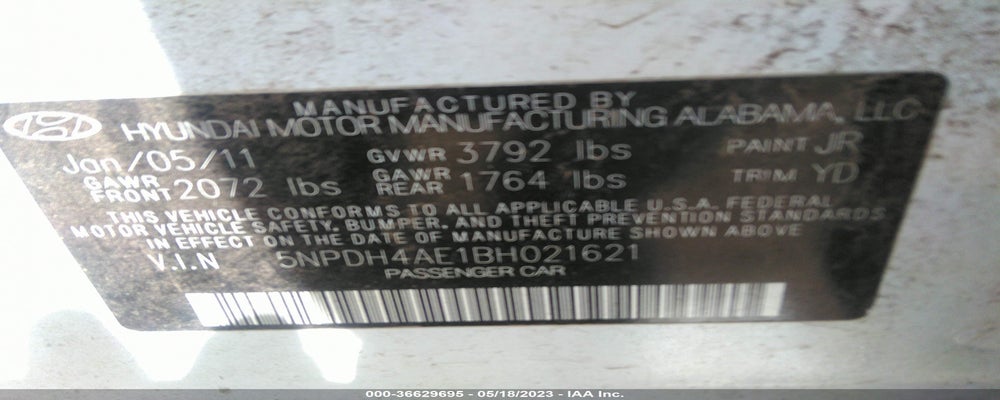5NPDH4AE1BH021621 2011 HYUNDAI ELANTRA photo no. 9