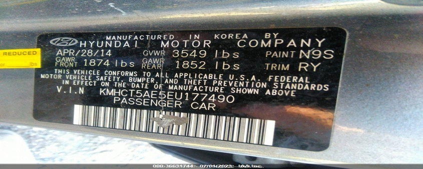 KMHCT5AE5EU177490 2014 HYUNDAI ACCENT photo no. 9
