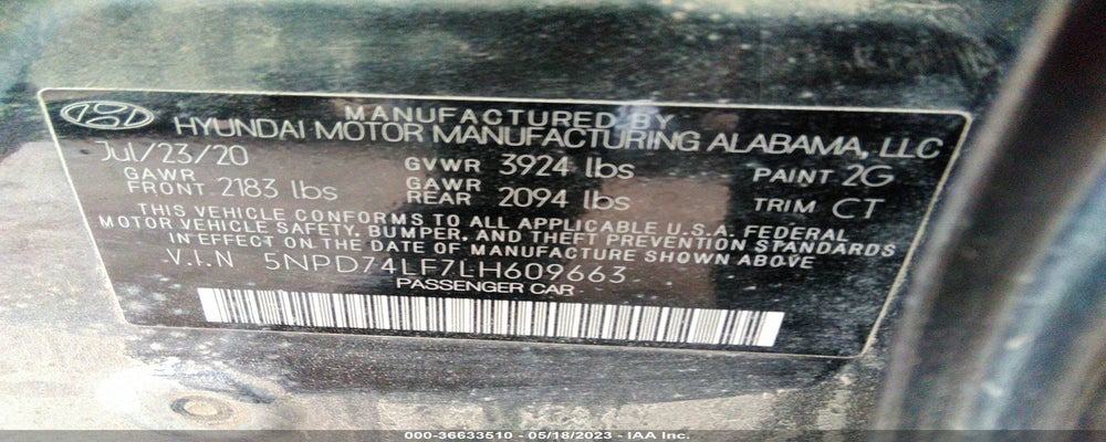 5NPD74LF7LH609663 2020 HYUNDAI ELANTRA photo no. 9