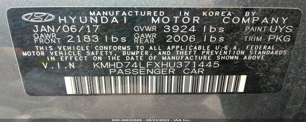 KMHD74LFXHU371445 2017 HYUNDAI ELANTRA photo no. 9