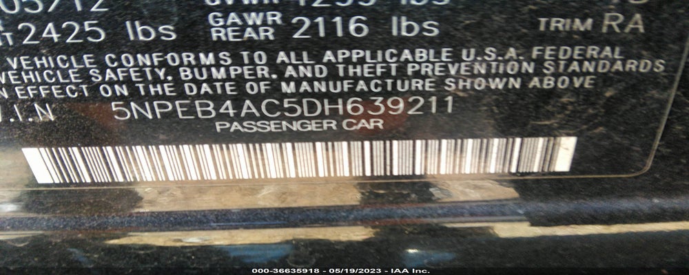 5NPEB4AC5DH639211 2013 HYUNDAI SONATA photo no. 9