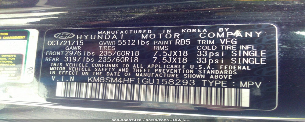 KM8SM4HF1GU158293 2016 HYUNDAI SANTA FE photo no. 9