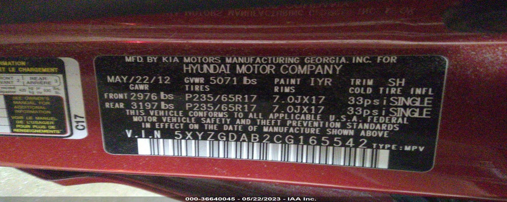 5XYZGDAB2CG165542 2012 HYUNDAI SANTA FE photo no. 9