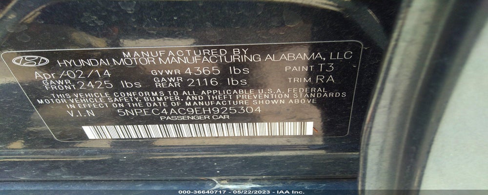 5NPEC4AC9EH925304 2014 HYUNDAI SONATA photo no. 9