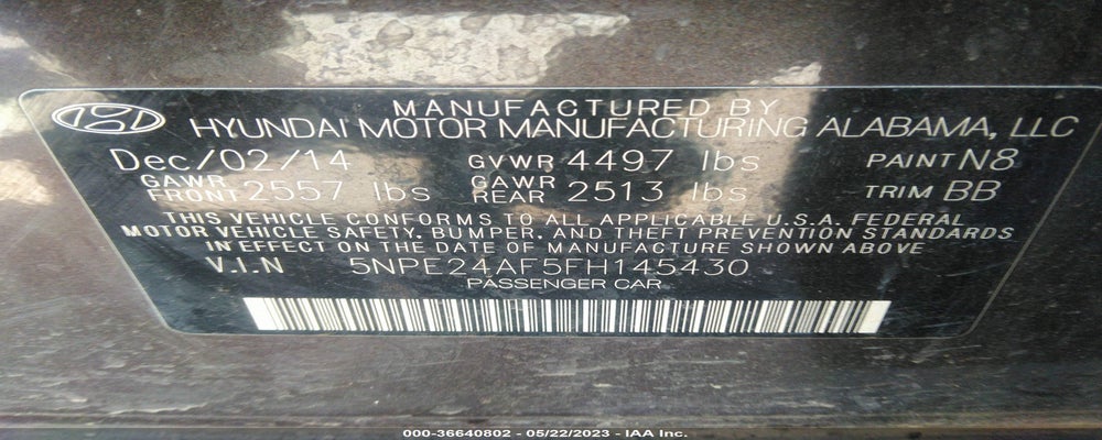 5NPE24AF5FH145430 2015 HYUNDAI SONATA photo no. 9