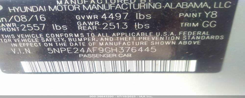 5NPE24AF9GH376445 2016 HYUNDAI SONATA photo no. 9