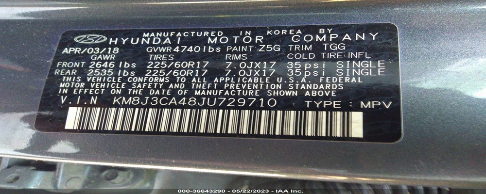 KM8J3CA48JU729710 2018 HYUNDAI TUCSON photo no. 9