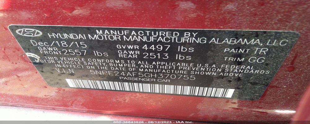 5NPE24AF5GH370755 2016 HYUNDAI SONATA photo no. 9