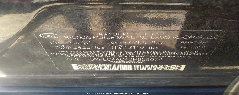 5NPEC4AC4DH659074 2013 HYUNDAI SONATA photo no. 9