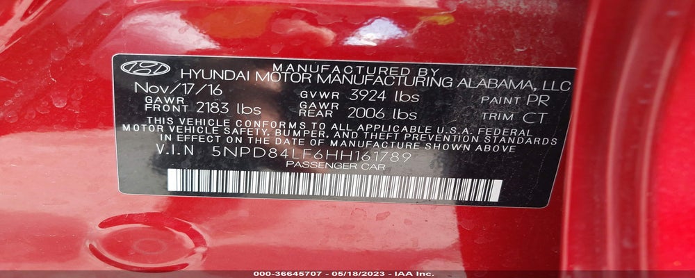 5NPD84LF6HH161789 2017 HYUNDAI ELANTRA photo no. 9