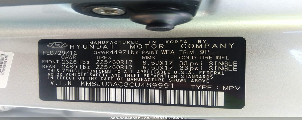 KM8JU3AC3CU489991 2012 HYUNDAI TUCSON photo no. 9