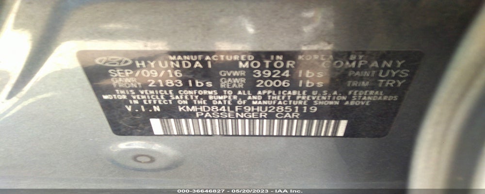 KMHD84LF9HU285119 2017 HYUNDAI ELANTRA photo no. 9