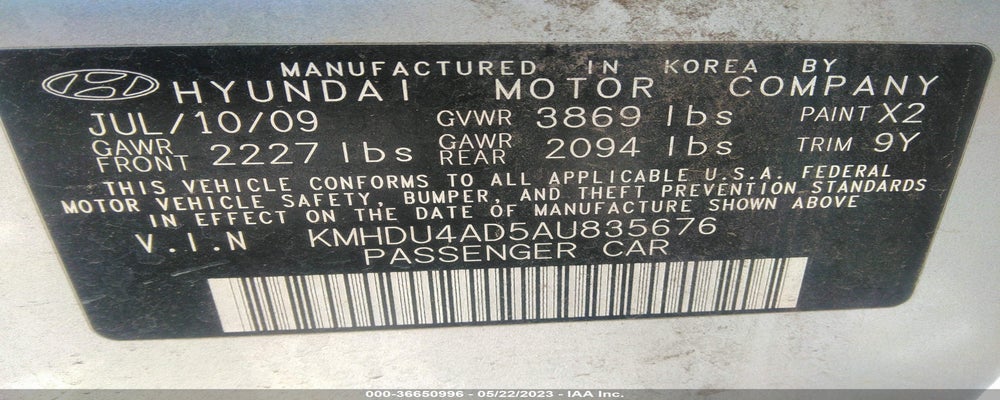 KMHDU4AD5AU835676 2010 HYUNDAI ELANTRA photo no. 9