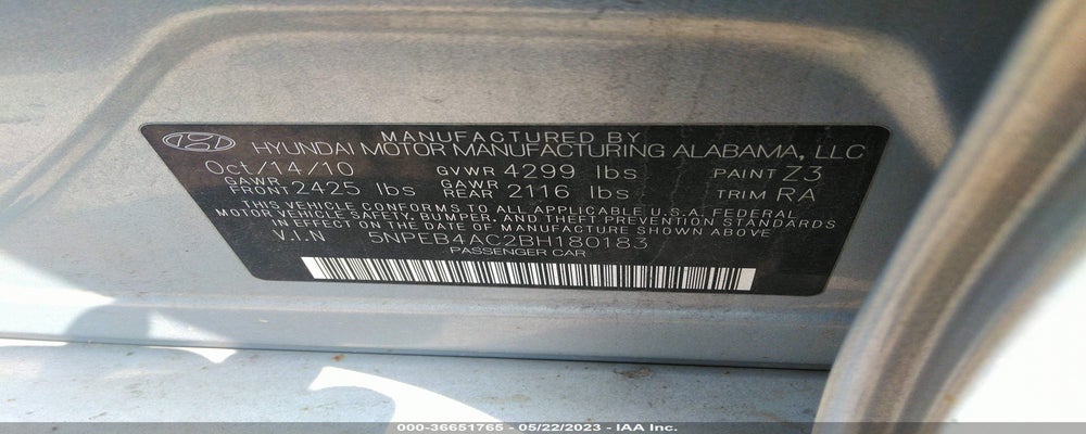 5NPEB4AC2BH180183 2011 HYUNDAI SONATA photo no. 9