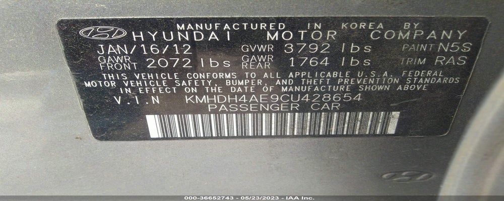 KMHDH4AE9CU428654 2012 HYUNDAI ELANTRA photo no. 9