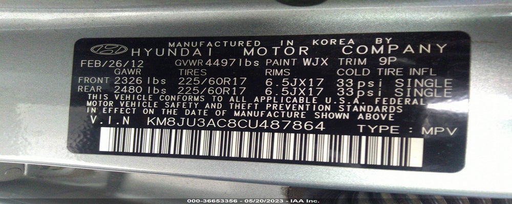 KM8JU3AC8CU487864 2012 HYUNDAI TUCSON photo no. 9