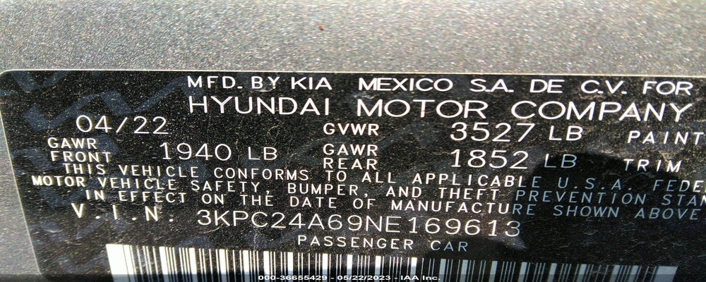 3KPC24A69NE169613 2022 HYUNDAI ACCENT photo no. 9
