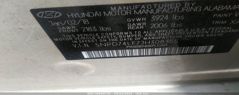 5NPD74LF7JH308355 2018 HYUNDAI ELANTRA photo no. 9