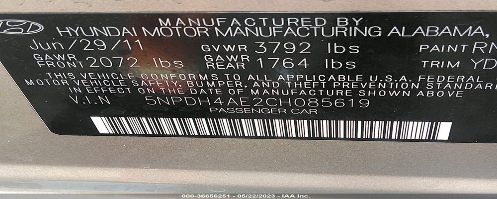 5NPDH4AE2CH085619 2012 HYUNDAI ELANTRA photo no. 9