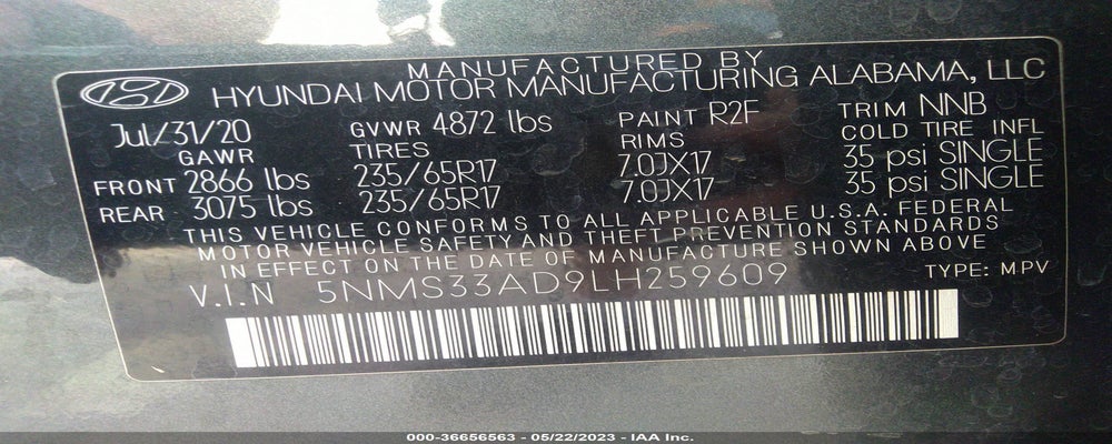 5NMS33AD9LH259609 2020 HYUNDAI SANTA FE photo no. 9