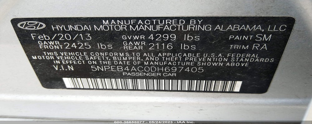 5NPEB4AC0DH697405 2013 HYUNDAI SONATA photo no. 9