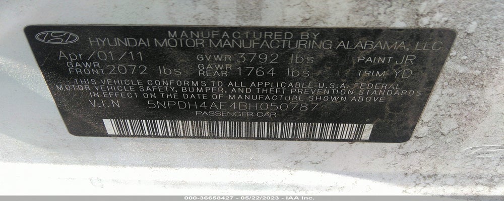 5NPDH4AE4BH050787 2011 HYUNDAI ELANTRA photo no. 9