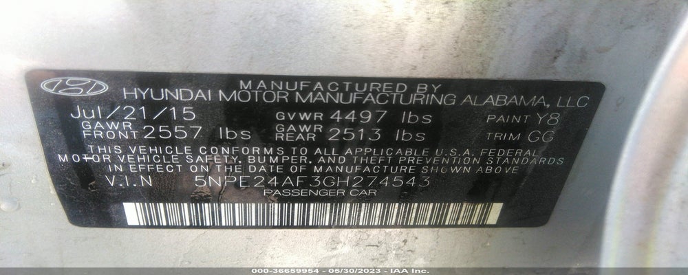5NPE24AF3GH274543 2016 HYUNDAI SONATA photo no. 9