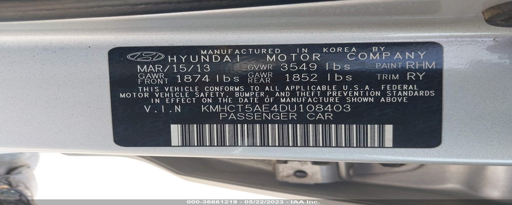 KMHCT5AE4DU108403 2013 HYUNDAI ACCENT photo no. 9