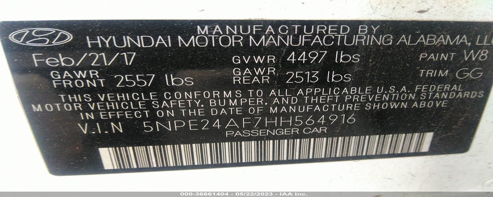 5NPE24AF7HH564916 2017 HYUNDAI SONATA photo no. 9