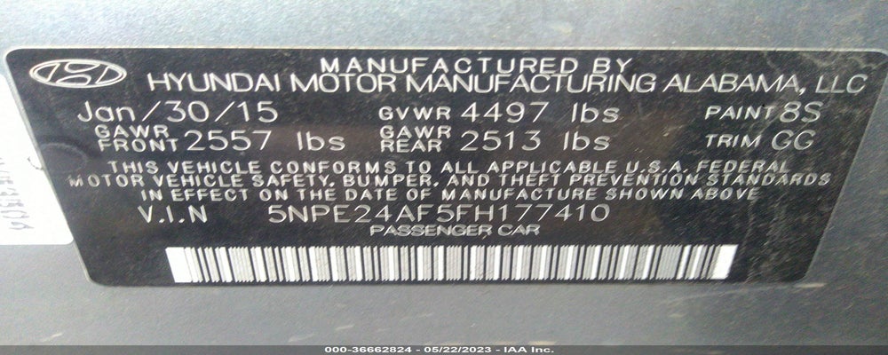 5NPE24AF5FH177410 2015 HYUNDAI SONATA photo no. 9