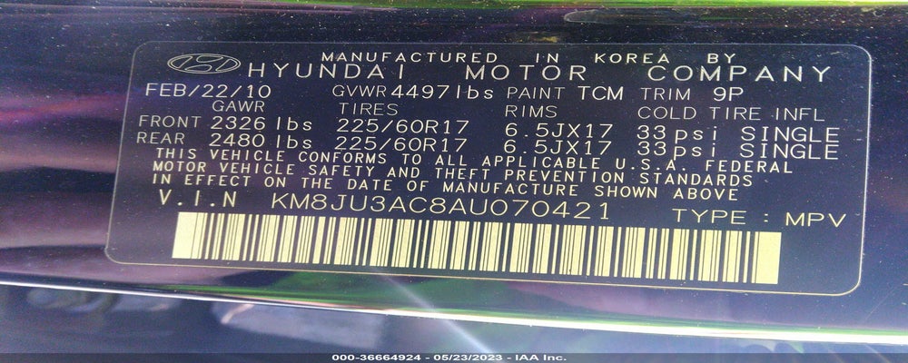 KM8JU3AC8AU070421 2010 HYUNDAI TUCSON photo no. 9