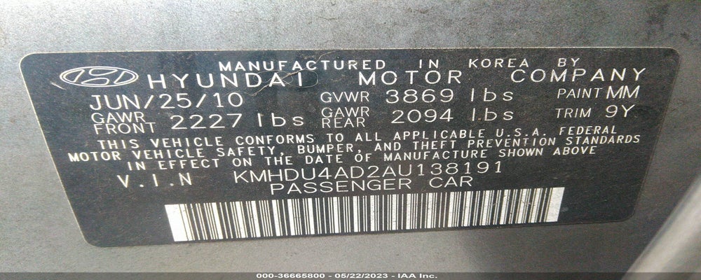 KMHDU4AD2AU138191 2010 HYUNDAI ELANTRA photo no. 9