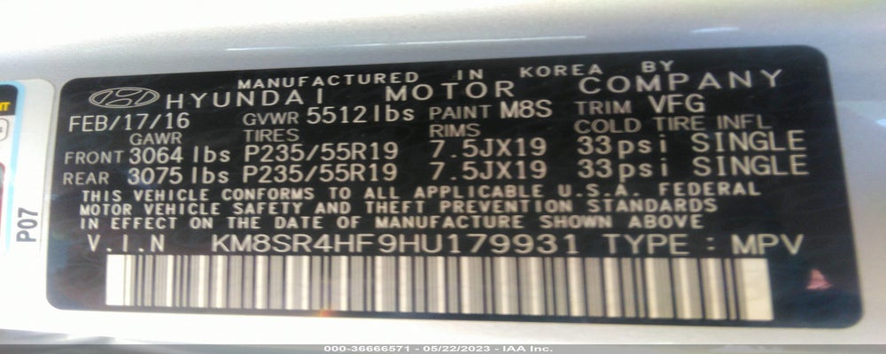 KM8SR4HF9HU179931 2017 HYUNDAI SANTA FE photo no. 9