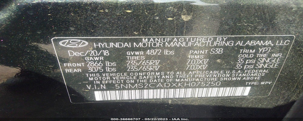 5NMS2CADXKH075250 2019 HYUNDAI SANTA FE photo no. 9