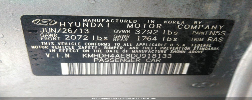 KMHDH4AE8DU918133 2013 HYUNDAI ELANTRA photo no. 9