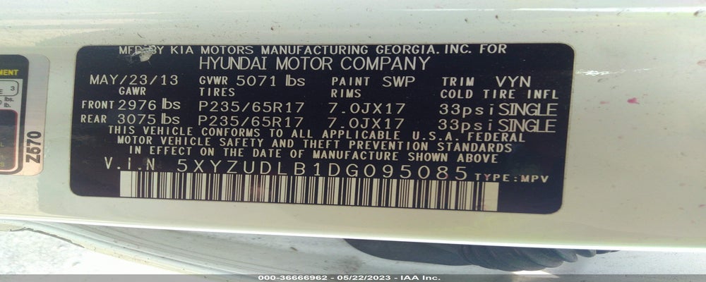 5XYZUDLB1DG095085 2013 HYUNDAI SANTA FE SPORT photo no. 9