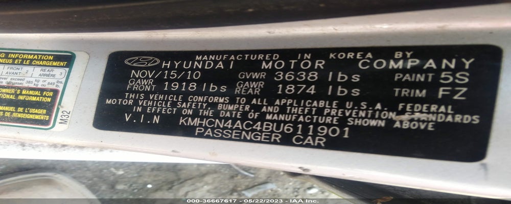 KMHCN4AC4BU611901 2011 HYUNDAI ACCENT photo no. 9