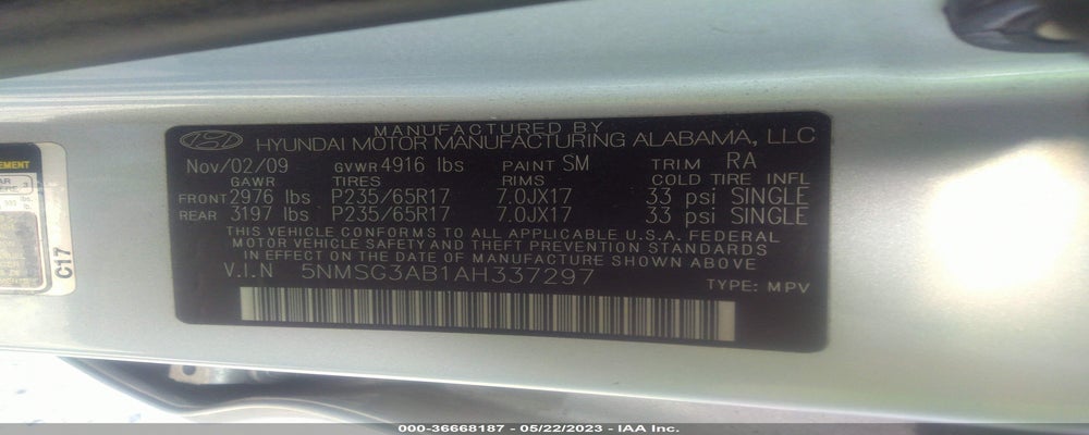 5NMSG3AB1AH337297 2010 HYUNDAI SANTA FE photo no. 9