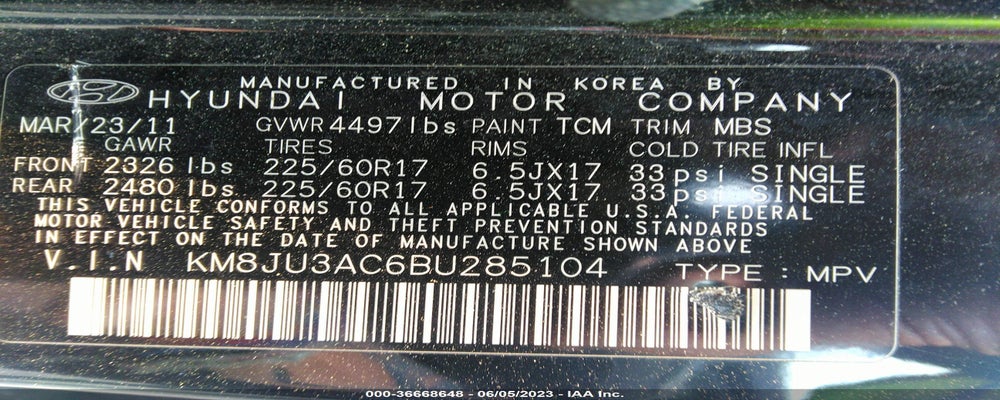 KM8JU3AC6BU285104 2011 HYUNDAI TUCSON photo no. 9