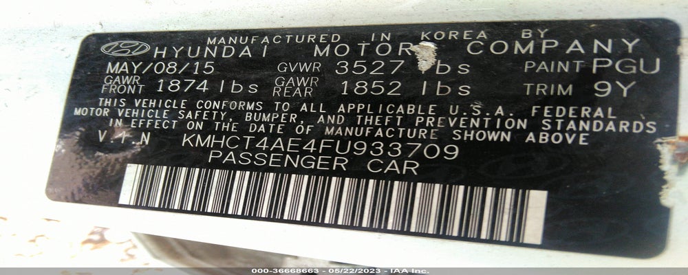 KMHCT4AE4FU933709 2015 HYUNDAI ACCENT photo no. 9