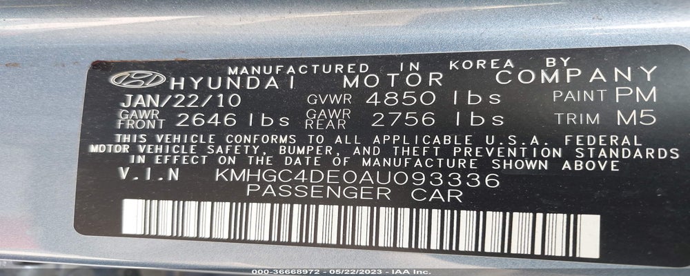 KMHGC4DE0AU093336 2010 HYUNDAI GENESIS photo no. 9