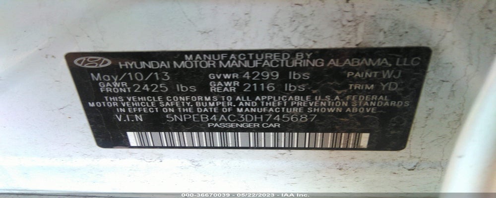 5NPEB4AC3DH745687 2013 HYUNDAI SONATA photo no. 9