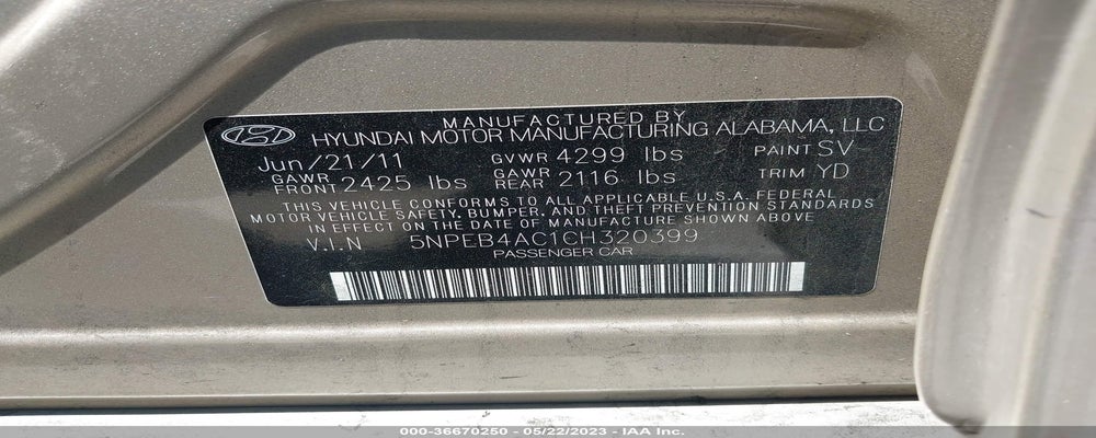 5NPEB4AC1CH320399 2012 HYUNDAI SONATA photo no. 9